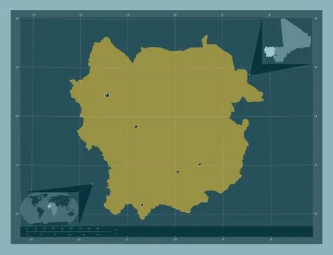 Kayes, Mali. Solid color shape. Locations of major cities of the region イラスト素材