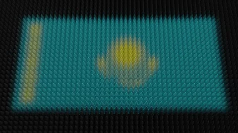 Kazakh Flag Light Shining on Scrolling Bullets Stock Footage 308502571