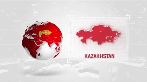 Kazakhstan 4K Tech Map Beside Globe On White Background Stock Footage 338240165