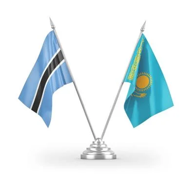 Kazakhstan and Botswana table flags isolated on white 3D rendering Stock Illustration