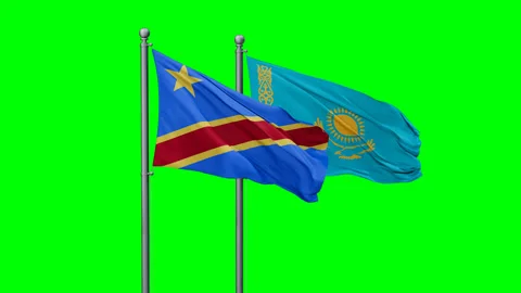 Kazakhstan and Congo-Kinshasa two flags Stock Footage 292798760