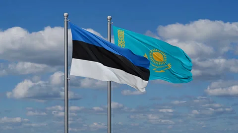 Kazakhstan and Estonia two flags Stock Footage 285667173