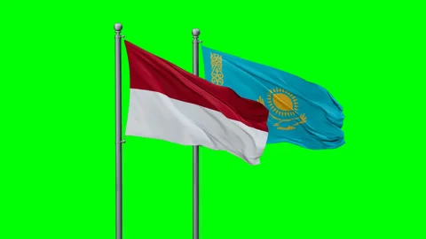 Kazakhstan and Indonesia two flags Stock Footage 289641970