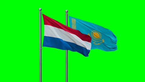 Kazakhstan and Luxembourg two flags Stock Footage 291856736