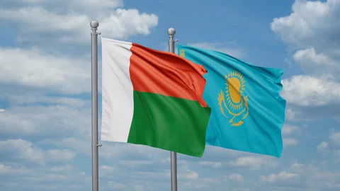 Kazakhstan and Madagascar two flags Stock Footage 271311207