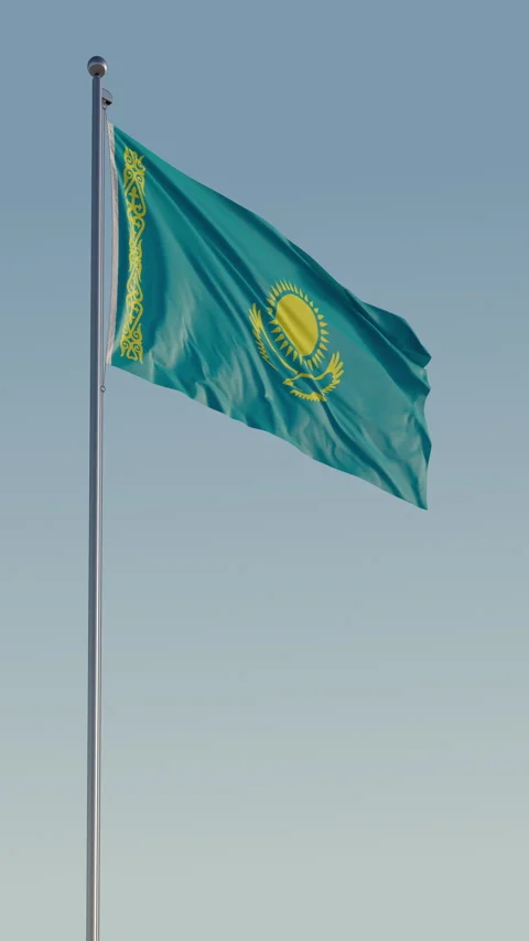 Kazakhstan Astana Flag Seamless Loop Cinematic Realistic Waving Blue Sky Видео 319703883