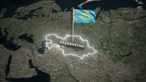 Kazakhstan Border Map with 3D Waving of Kazakhstan Flag Animation on World Map Stock Footage 330306368