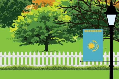 Kazakhstan Day Trees Lamp Vector Illustration Stock Illustration