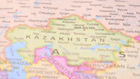 Kazakhstan Defocus to Focus Horizontal World Map 5.4K Stock Footage Stock Footage 330209630