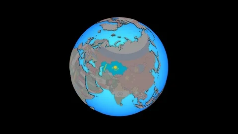Kazakhstan with flag on 3D map Stock Footage 106418231