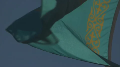 Kazakhstan flag close-up billows in wind 库存影片 46051260