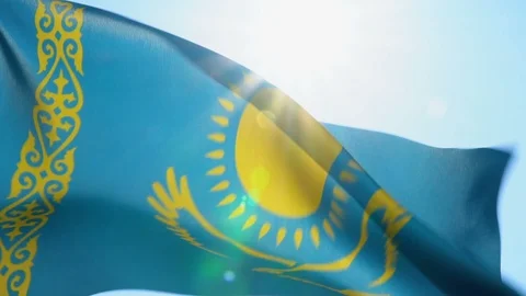 Kazakhstan Flag Flapping Stock Footage 118957619