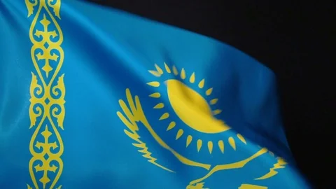 Kazakhstan Flag Flapping Video stock 118970444