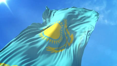 Kazakhstan Flag Low Angle View Stock Footage 295695871