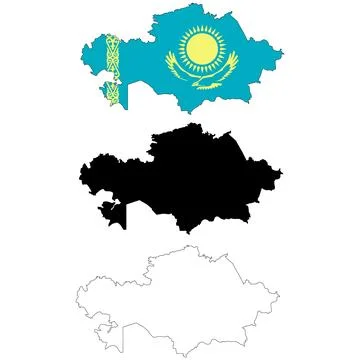 Kazakhstan flag map on white background. Outline map of Kazakhstan. Stock Illustration