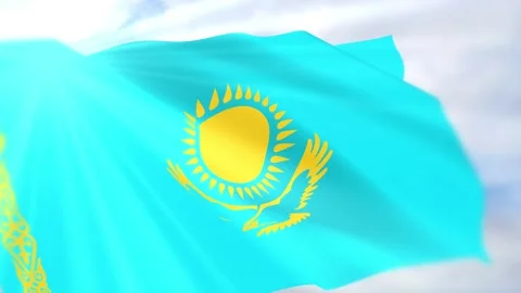 Kazakhstan Flag Seamless Loop 4k 60fps on Sky Background Stock Footage 340625671