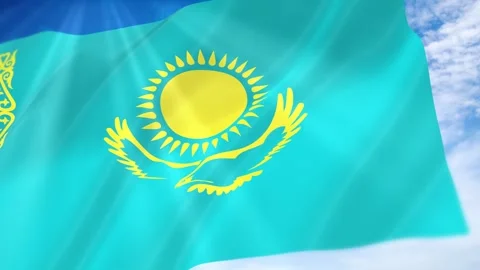 Kazakhstan Flag Seamless Loop 4k 60fps on Sky Background Stock Footage 341674460