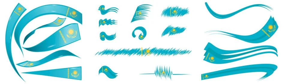 Kazakhstan flag set elements, vector illustration on a white background Ilustração Stock