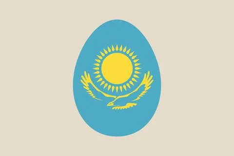 Kazakhstan Flag with sun and eagle illustrated inside a festive egg shape f.. Stock Illustration