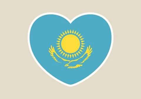 Kazakhstan flag vector icon within a heart shape sticker design representin.. Ilustración de archivo