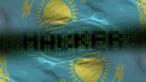 Kazakhstan flag - Waving flag on matrix binary code background Stock Footage 321420173