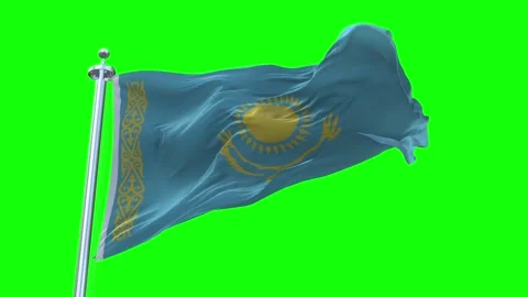Kazakhstan Flag Waving in Loopable and Textured green screen background Video stock 296876809