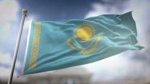 Kazakhstan Flag Waving Slow Motion 3D Rendering Blue Sky Background - Seaml.. Stock Footage 75348255