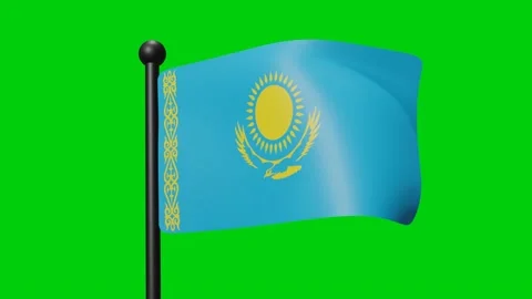 Kazakhstan Flag Waving in Slow Motion on the green background. 3D Render Fl.. Stock Footage 230911958
