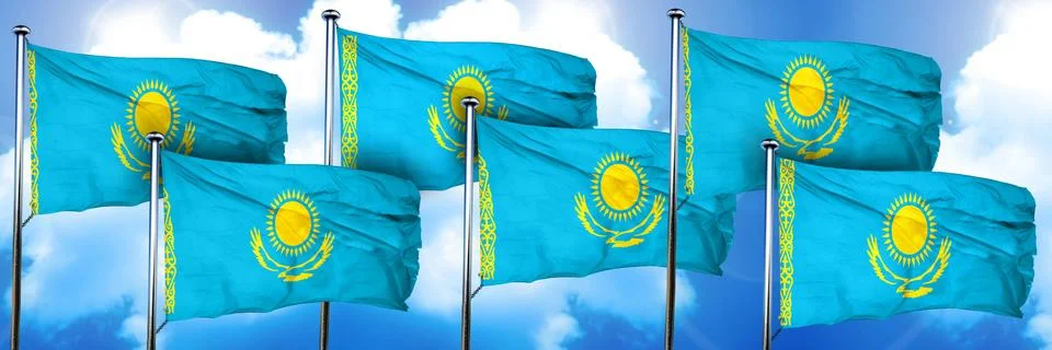 Kazakhstan flags, 3D rendering, on a cloud background Stock Illustration