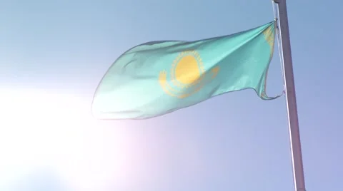 Kazakhstan flags billowing in wind 库存影片 46051137
