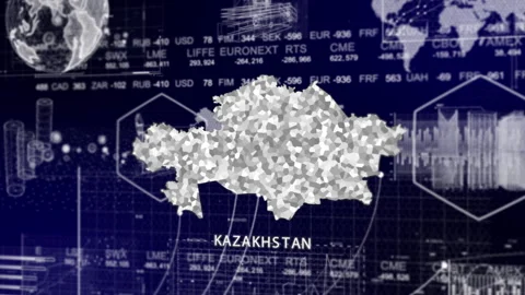 Kazakhstan Map Animation Loop | Growth, GDP, Oil Economy &amp; Development Insights Stock Footage 331572619