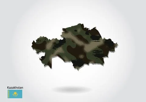 Kazakhstan map with camouflage pattern, Forest - green texture in map. Milita Stock Illustration