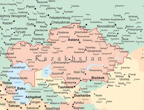 Kazakhstan map of contour curves of vector illustration. Stock Illustration