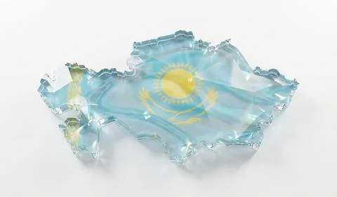 Kazakhstan map outline with flag inside, glossy glass, white background, mo.. Stock Illustration
