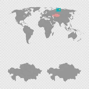Kazakhstan Map Set with World Location. Illustrazione stock