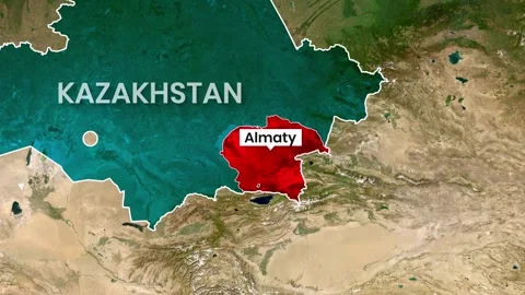 Kazakhstan map video showcasing Almaty highlighted in a red motion clip 動画素材 342483467