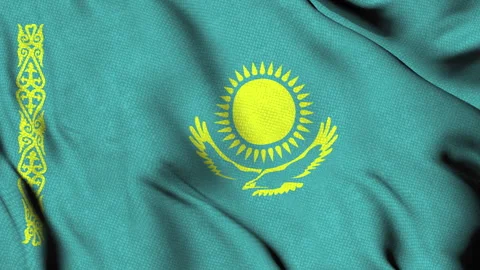 Kazakhstan national flag with sun and eagle Stock Footage 314582453