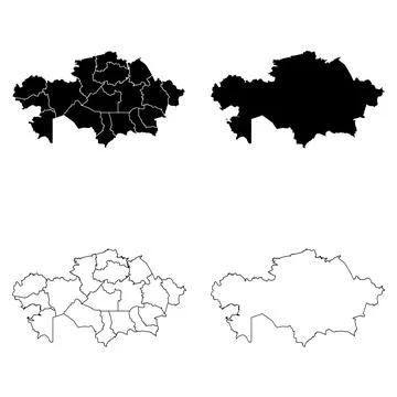 Kazakhstan Outline and Solid Fill Map Set. Stock Illustration