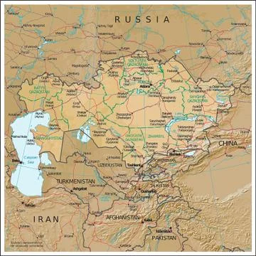 Kazakhstan physiography map Stock Illustration