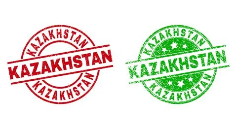 KAZAKHSTAN Round Stamp Seals Using Unclean Texture Stock Illustration