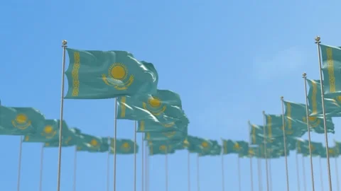 Kazakhstan Row Of Flags 3D Animation Vídeo Stock 148707224