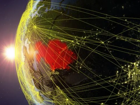 Kazakhstan from space with network Illustrazione stock
