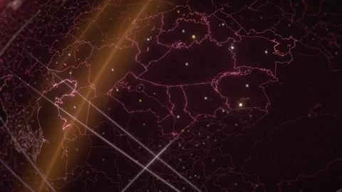 Kazakhstan territory network map orbital night view seamless loop 스톡 동영상 343379991