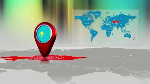 Kazakhstan World Map Pin Location Background Loop 4k Stock Footage 341815699