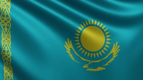Kazakhstani flag fluttering close-up in the wind, video of the national flag of Stock Footage 219581632