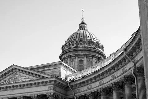Kazan Cathedral, selected elements. Black And White Photo. Historical monumen Stock Photos