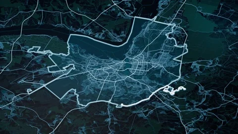 Kazan Russia Glowing Digital Map Animation 4K Stock Footage 339620035