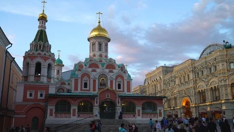 Kazansky Sobor, Red Square, Moscow, Russia. Evening panorama Stock Footage 90480778