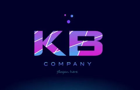 Kb k b  colored blue pink purple alphabet letter logo icon vector Stock Illustration