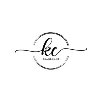 KC Initial handwriting logo with circle template vector Stock Illustration
